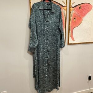 Mittoshop Teal Floral Long Sleeve Maxi Dress